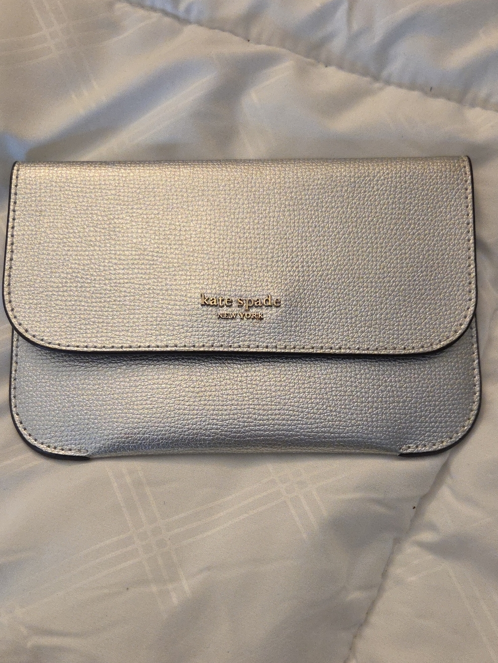 kate spade Silver Metallic Leather Flap Clutch